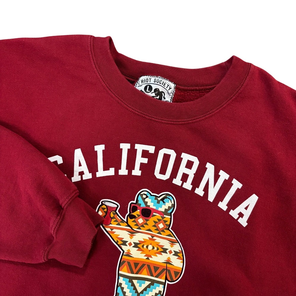 RIOT‎ SOCIETY Sweatshirt Mens Large Red California Graphic Crewneck Pullover